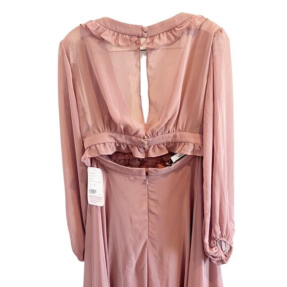 NWT Dessy 4 Lovely $256 Bishop Sleeve Ruffled Chiffon Cutout Maxi Dress - Picture 6 of 8